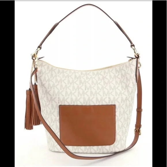 NWT Michael Kors MK Signature Vanilla Elana Convertible Shoulder Bag
